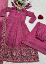 Pink Color Soft Crunchy Silk Fabric Sequence With Thread Work Gown