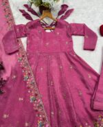Pink Color Soft Crunchy Silk Fabric Sequence With Thread Work Gown