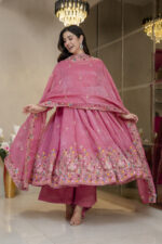 Pink Color Soft Crunchy Silk Fabric Sequence With Thread Work Gown