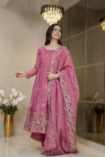 Pink Color Soft Crunchy Silk Fabric Sequence With Thread Work Gown