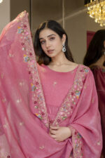 Pink Color Soft Crunchy Silk Fabric Sequence With Thread Work Gown