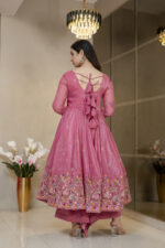 Pink Color Soft Crunchy Silk Fabric Sequence With Thread Work Gown