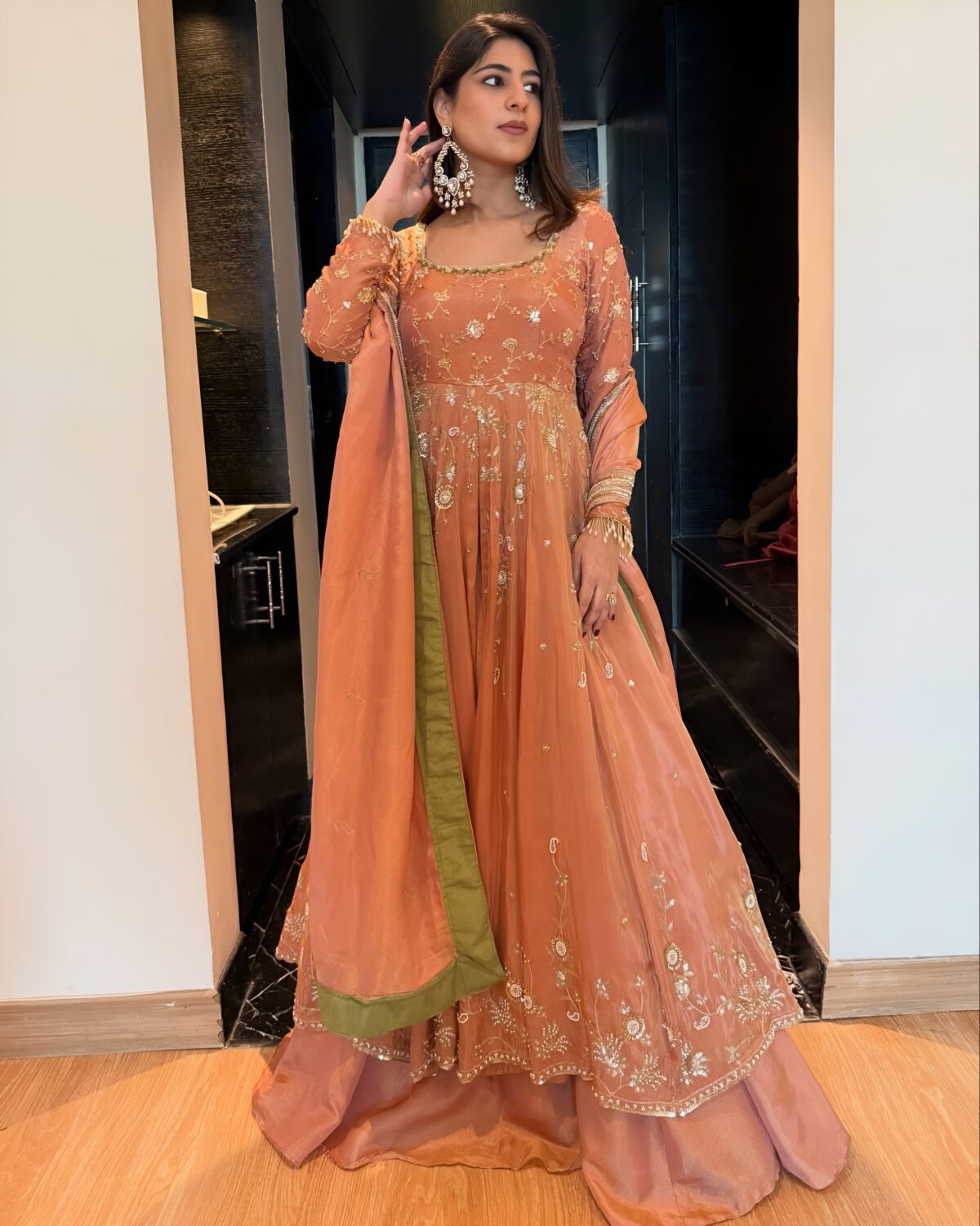 Pink Color Star Georgette Fabric Sequence With Jari Thread Work Top Lehenga Set
