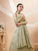 Pista Color Georgette Fabric Sequence With Jari Work Lehenga