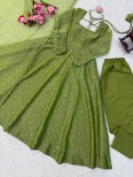 Pista Color Salsa Silk Fabric Foil Work Gown