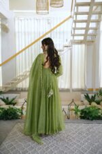 Pista Color Salsa Silk Fabric Foil Work Gown