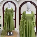Pista Color Salsa Silk Fabric Foil Work Gown