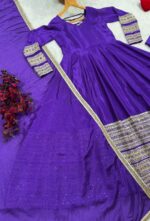 Purple Color Heavy Silk Fabric Sequence With Embroidery Coding Work Gown