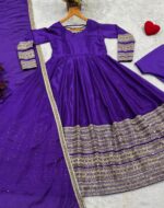 Purple Color Heavy Silk Fabric Sequence With Embroidery Coding Work Gown