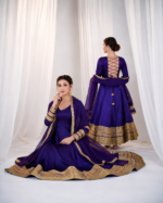 Purple Color Heavy Silk Fabric Sequence With Embroidery Coding Work Gown