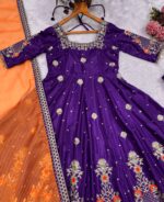 Purple Color Heavy Silk Fabric Sequence With Jari Embroidery Work Gown