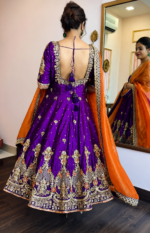 Purple Color Heavy Silk Fabric Sequence With Jari Embroidery Work Gown