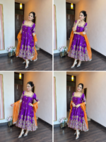 Purple Color Heavy Silk Fabric Sequence With Jari Embroidery Work Gown