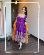 Purple Color Heavy Silk Fabric Sequence With Jari Embroidery Work Gown