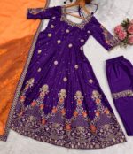 Purple Color Heavy Silk Fabric Sequence With Jari Embroidery Work Gown