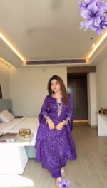 Purple Color Satin Georgette Fabric Digital Print With Sequence Work Suit