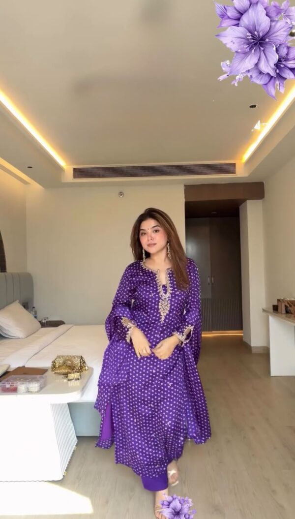 Purple Color Satin Georgette Fabric Digital Print With Sequence Work Suit