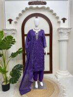 Purple Color Satin Georgette Fabric Digital Print With Sequence Work Suit
