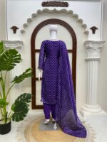 Purple Color Satin Georgette Fabric Digital Print With Sequence Work Suit