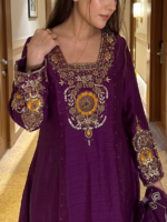 Purple Color Vichitra Silk Fabric Sequence With Jari Embroidery Work Anarkali Suit