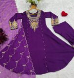 Purple Color Vichitra Silk Fabric Sequence With Jari Embroidery Work Anarkali Suit