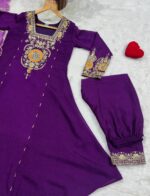Purple Color Vichitra Silk Fabric Sequence With Jari Embroidery Work Anarkali Suit