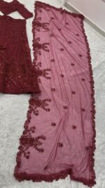 Red Color Net Fabric Sequence With Pearl Bead Work Lehenga