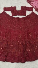 Red Color Net Fabric Sequence With Pearl Bead Work Lehenga