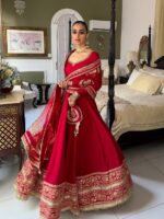 Red Color Vichitra Silk Fabric Thread With Sequence Work Anarkali Suit