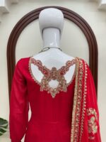 Red Color Vichitra Silk Fabric Thread With Sequence Work Anarkali Suit