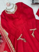 Red Color Vichitra Silk Fabric Thread With Sequence Work Anarkali Suit