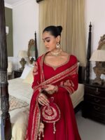 Red Color Vichitra Silk Fabric Thread With Sequence Work Anarkali Suit