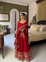 Red Color Vichitra Silk Fabric Thread With Sequence Work Anarkali Suit