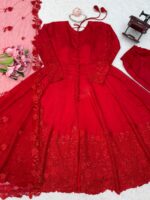 Red Color Vichitra Silk Fabric Thread With Sequence Work Anarkali Suit