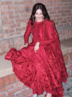 Red Color Vichitra Silk Fabric Thread With Sequence Work Anarkali Suit