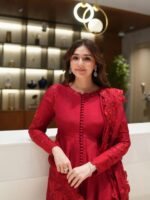 Red Color Vichitra Silk Fabric Thread With Sequence Work Anarkali Suit