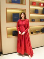 Red Color Vichitra Silk Fabric Thread With Sequence Work Anarkali Suit