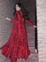 Red Color Vichitra Silk Fabric Thread With Sequence Work Anarkali Suit