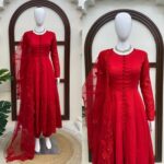 Red Color Vichitra Silk Fabric Thread With Sequence Work Anarkali Suit