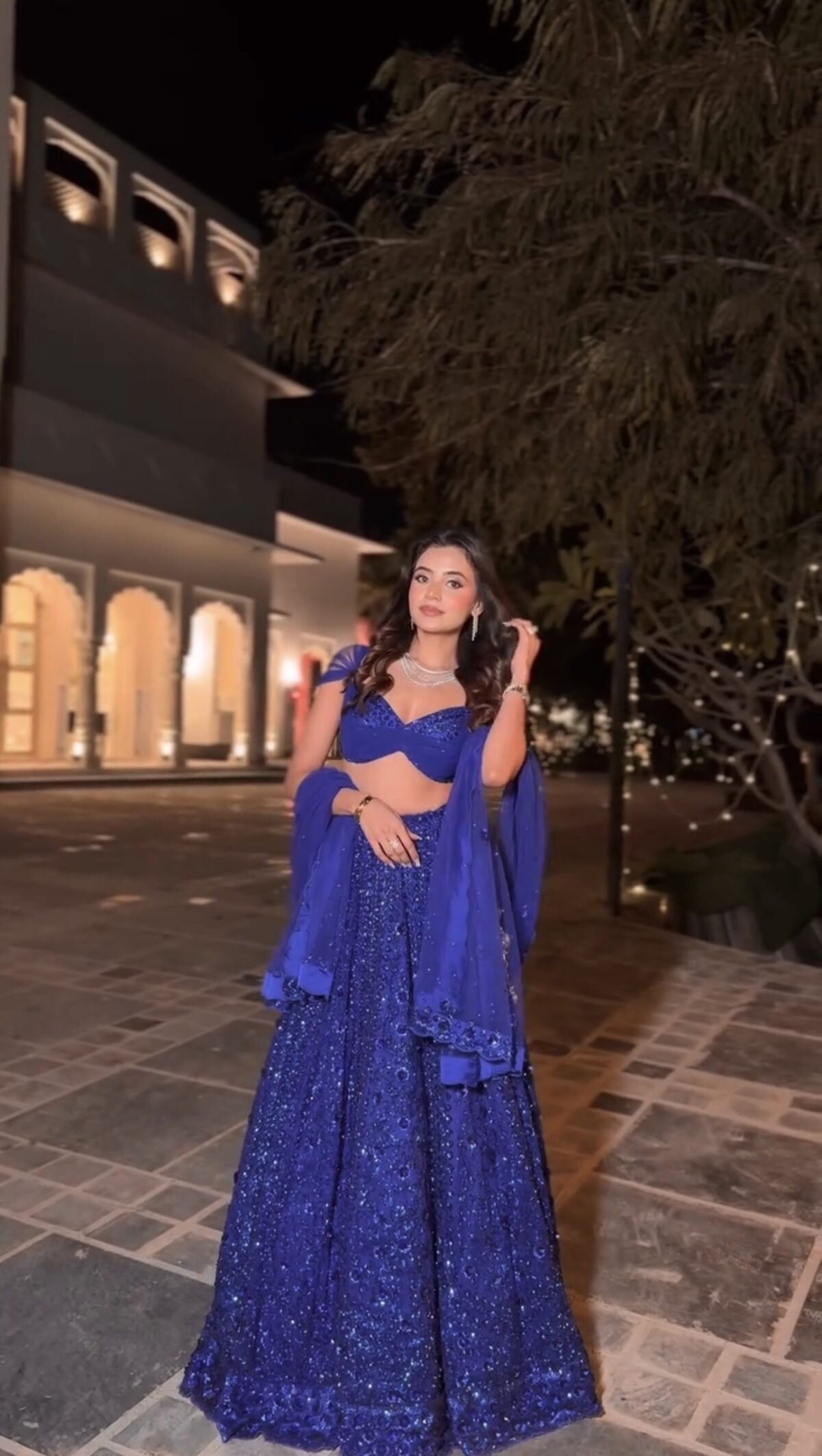Royal Blue Color Faux Georgette Fabric Sequence Work Lehenga