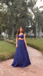 Royal Blue Color Faux Georgette Fabric Sequence Work Lehenga