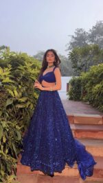 Royal Blue Color Faux Georgette Fabric Sequence Work Lehenga