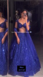 Royal Blue Color Faux Georgette Fabric Sequence Work Lehenga