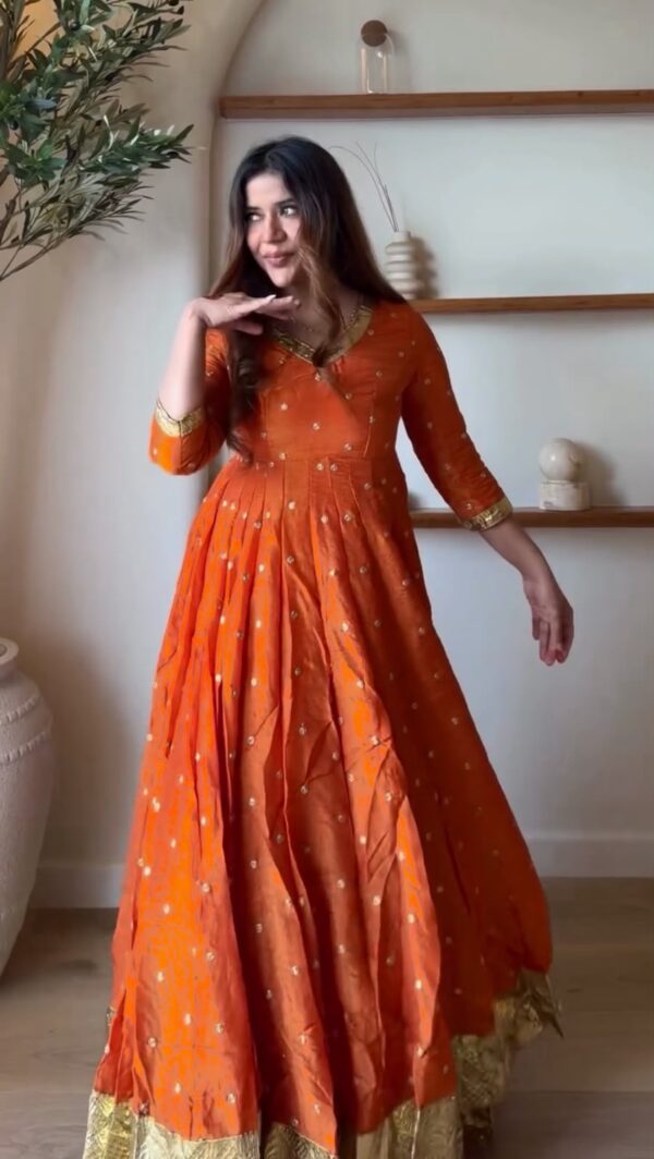 Rust Color Vichitra Silk Fabric Thread With Sequence Work Lehenga Anarkali Suit