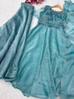 Sky Blue Color Fendi Crush Fabric Hand Work Anarkali Palazzo Suit