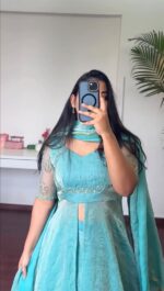 Sky Blue Color Fendi Crush Fabric Hand Work Anarkali Palazzo Suit