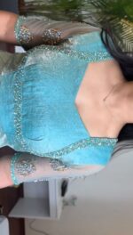 Sky Blue Color Fendi Crush Fabric Hand Work Anarkali Palazzo Suit