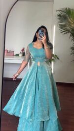 Sky Blue Color Fendi Crush Fabric Hand Work Anarkali Palazzo Suit