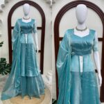 Sky Blue Color Fendi Crush Fabric Hand Work Anarkali Palazzo Suit