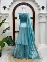 Sky Blue Color Fendi Crush Fabric Hand Work Anarkali Palazzo Suit